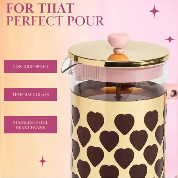 NWTs Paris Hilton French Press Coffee Maker With Heart Shaped Measuring Scoop. - Picture 7 of 12